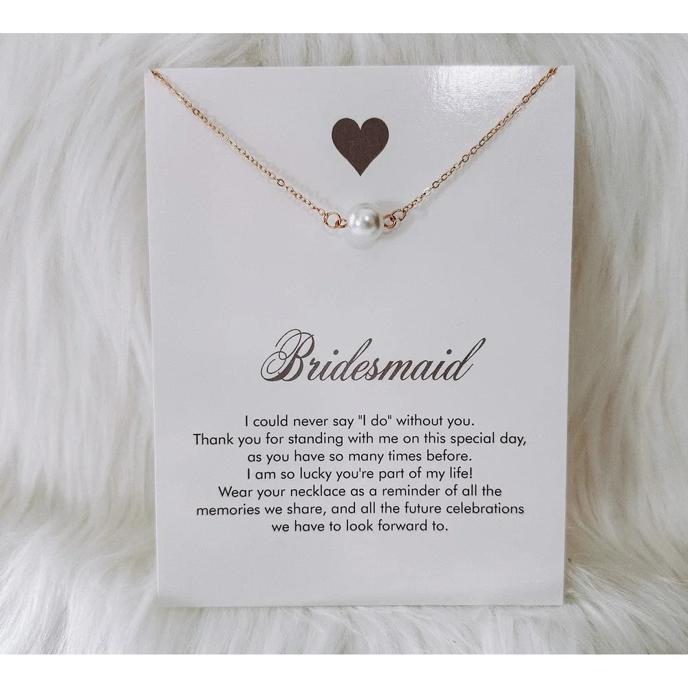 Bridesmaid Pearl Pendant Necklace Wedding Bridal Party Gift Silver Rose Gold